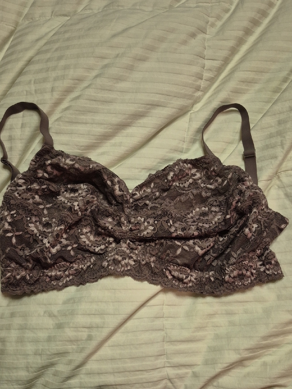 Lace Bralette with Floral Overlay - Mauve/pink, 38D